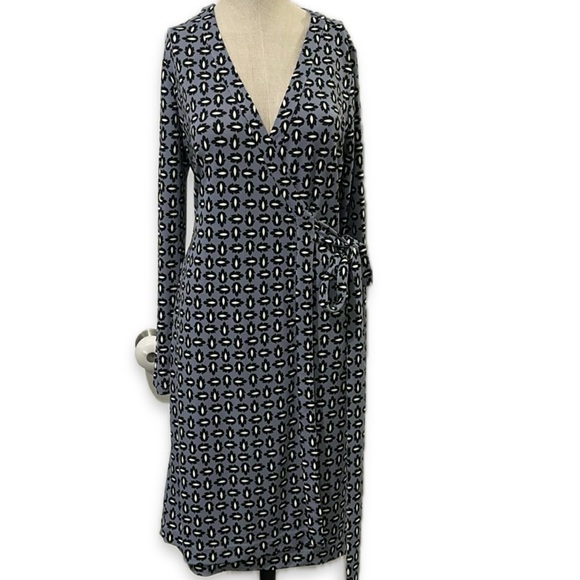 Ann Taylor Midi Dress Womens Size 6 Jersey Wrapped Long Sleeve Printed V-Neck - Picture 1 of 5